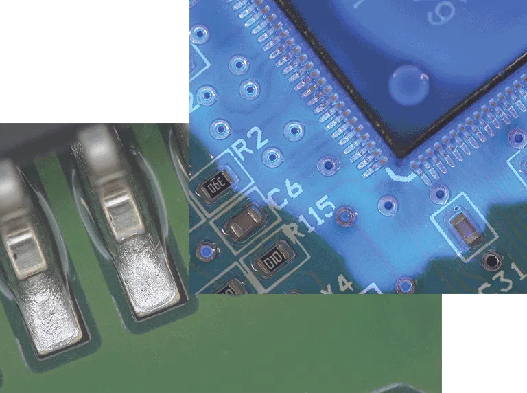 Electronic PCB component shown magnified on monitor using EVO-Cam II digital microscope