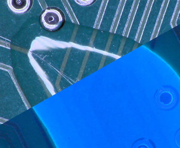 PCB under UV lighting